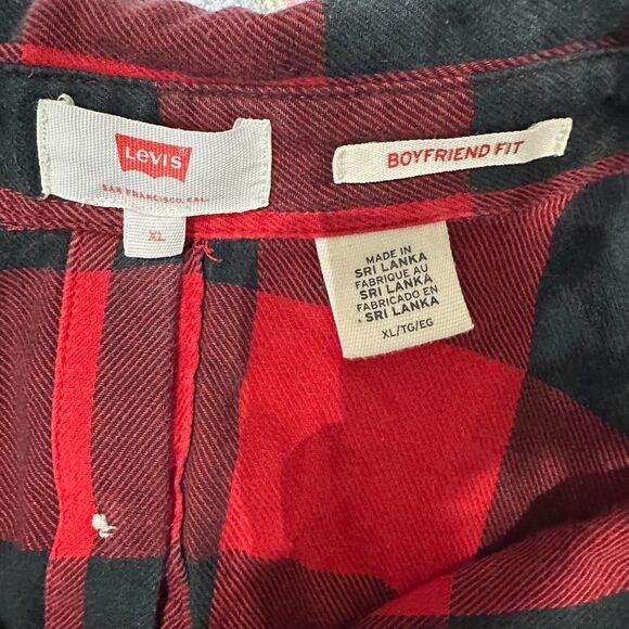 Levi’s Red & Black Buffalo Plaid Boyfriend Fit Button-Back Flannel – XL – EUC - Picture 3 of 5
